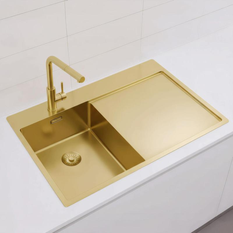 Pure.Sink Exclusivo Arany színű kis mosogató csöpögőrésszel 78x52 cm Csap bal oldalon PEX3478LT-60