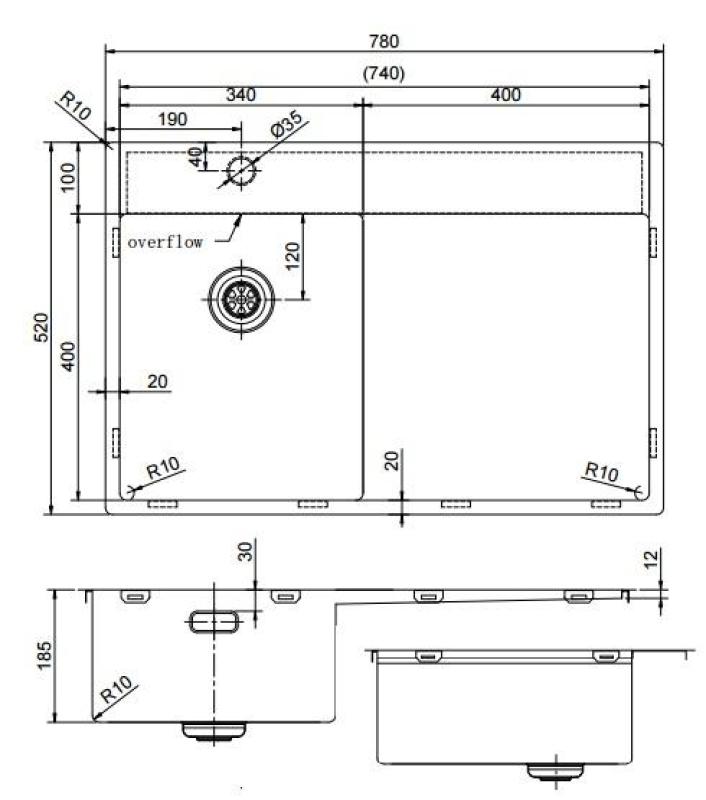 Pure.Sink Exclusivo Arany színű kis mosogató csöpögőrésszel 78x52 cm Csap bal oldalon PEX3478LT-60