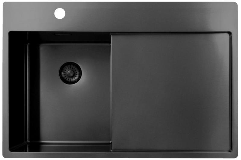 Pure.Sink Exclusivo Gun Metal kis mosogató medence csepegtetővel 78x52 cm Tapwing bal PEX3478LT-61