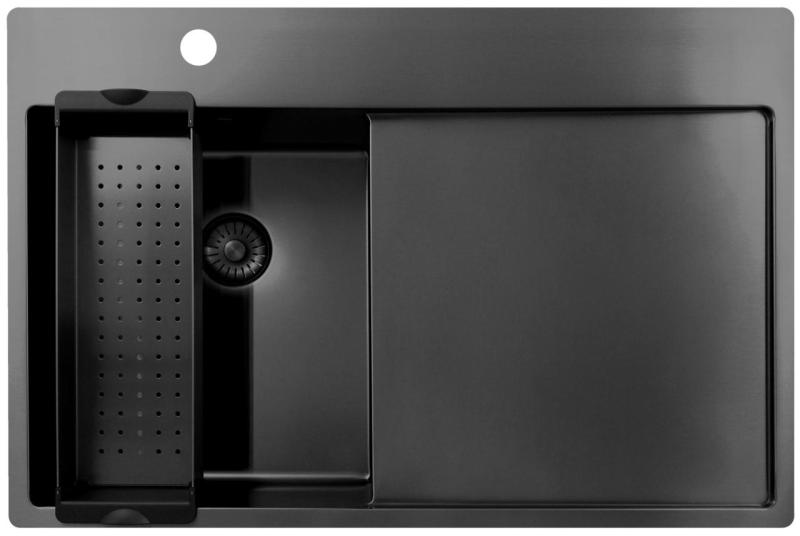 Pure.Sink Exclusivo Gun Metal kis mosogató medence csepegtetővel 78x52 cm Tapwing bal PEX3478LT-61