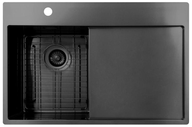 Pure.Sink Exclusivo Gun Metal kis mosogató medence csepegtetővel 78x52 cm Tapwing bal PEX3478LT-61