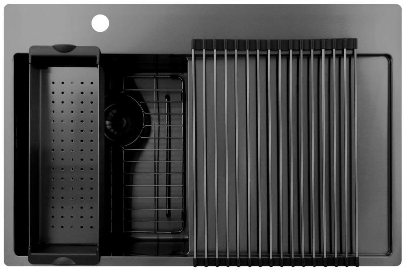 Pure.Sink Exclusivo Gun Metal kis mosogató medence csepegtetővel 78x52 cm Tapwing bal PEX3478LT-61