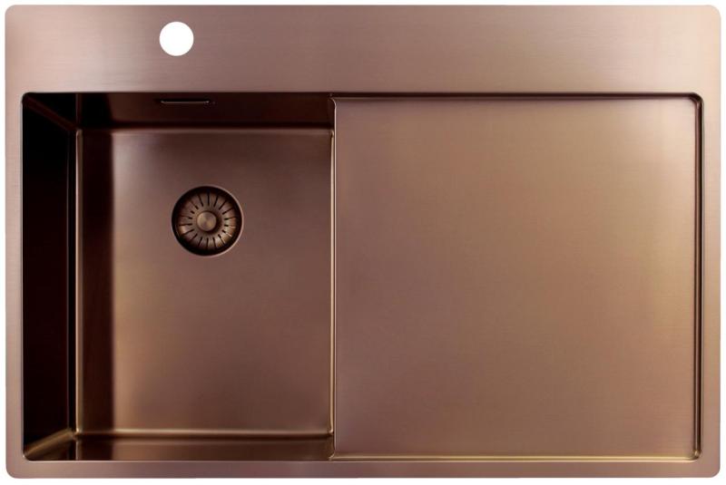 Pure.Sink Exclusivo Réz kis mosogató csapott részével 78x52 cm Bal oldali csaptelep PEX3478LT-62