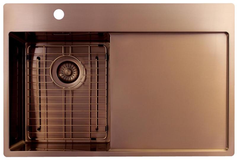 Pure.Sink Exclusivo Réz kis mosogató csapott részével 78x52 cm Bal oldali csaptelep PEX3478LT-62