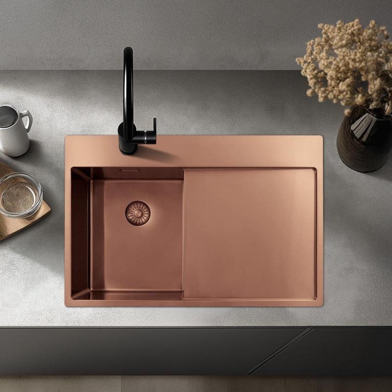 Pure.Sink Exclusivo Réz kis mosogató csapott részével 78x52 cm Bal oldali csaptelep PEX3478LT-62