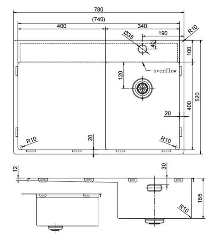 Pure.Sink Exclusivo RVS kis mosogató csapteleppel és csepegtető résszel 78x52 cm jobboldali Tapwing PEX3478RT-02
