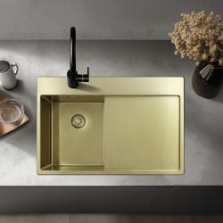 Pure.Sink Exclusivo Arany kis mosogató csepegtető résszel 78x52 cm Jobboldali csaptelep PEX3478RT-60
