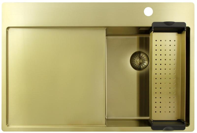 Pure.Sink Exclusivo Arany színű kis mosogató csöpögőrésszel 78x52 cm Csap jobb oldalon PEX3478RT-60