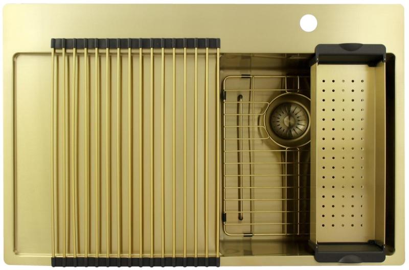 Pure.Sink Exclusivo Arany színű kis mosogató csöpögőrésszel 78x52 cm Csap jobb oldalon PEX3478RT-60