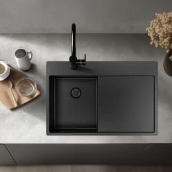 Pure.Sink Exclusivo Gun Metal kis mosogató csapteleppel és csepegtetővel 78x52 cm Tapwing jobb PEX3478RT-61