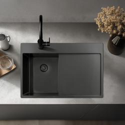 Pure.Sink Exclusivo Gun Metal kis mosogató csapteleppel és csepegtetővel 78x52 cm Tapwing jobb PEX3478RT-61