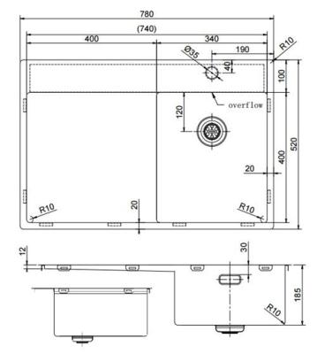 Pure.Sink Exclusivo Gun Metal kis mosogató csapteleppel és csepegtetővel 78x52 cm Tapwing jobb PEX3478RT-61