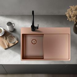 Pure.Sink Exclusivo Réz kis mosogató csapteleppel és csepegtető résszel 78x52 cm Jobb oldali Tapwing PEX3478RT-62