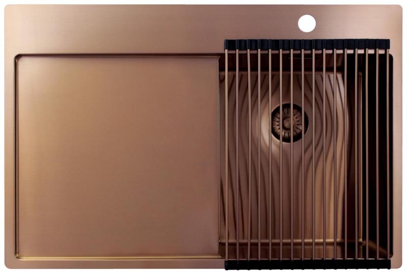 Pure.Sink Exclusivo Réz kis mosogató csapteleppel és csepegtető résszel 78x52 cm Jobb oldali Tapwing PEX3478RT-62