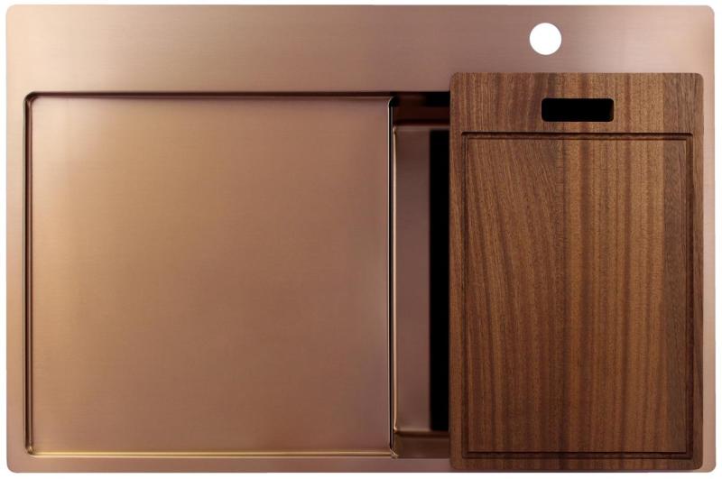 Pure.Sink Exclusivo Réz kis mosogató csapteleppel és csepegtető résszel 78x52 cm Jobb oldali Tapwing PEX3478RT-62