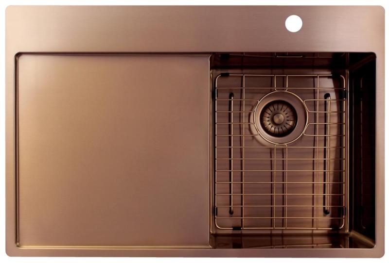 Pure.Sink Exclusivo Réz kis mosogató csapteleppel és csepegtető résszel 78x52 cm Jobb oldali Tapwing PEX3478RT-62