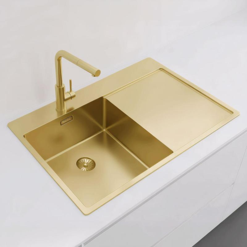 Pure.Sink Exclusivo Arany mosogató lecsepegtetővel 78x52 cm Csaptelep bal oldalon PEX4078LT-60