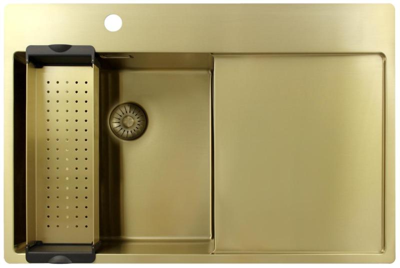 Pure.Sink Exclusivo Arany mosogató lecsepegtetővel 78x52 cm Csaptelep bal oldalon PEX4078LT-60