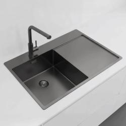 Pure.Sink Exclusivo Gun Metal mosogató csapteleppel, csepegtetőrészleggel 78x52 cm Tapwing bal PEX4078LT-61