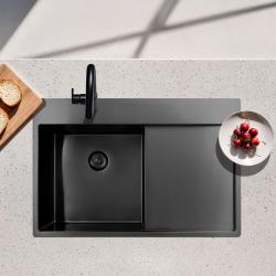 Pure.Sink Exclusivo Gun Metal mosogató csapteleppel, csepegtetőrészleggel 78x52 cm Tapwing bal PEX4078LT-61