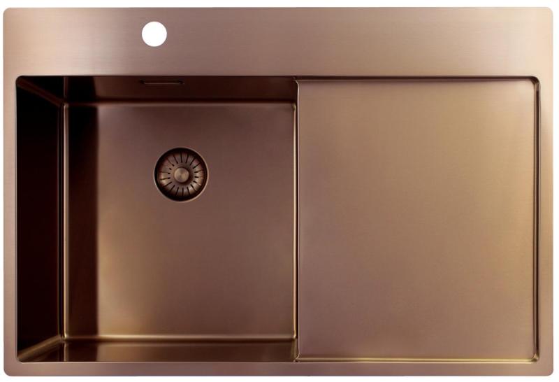 Pure.Sink Exclusivo Réz mosogató, csepegtetővel 78x52 cm Bal oldali csaptelep PEX4078LT-62