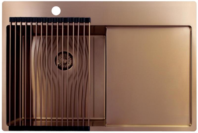 Pure.Sink Exclusivo Réz mosogató, csepegtetővel 78x52 cm Bal oldali csaptelep PEX4078LT-62