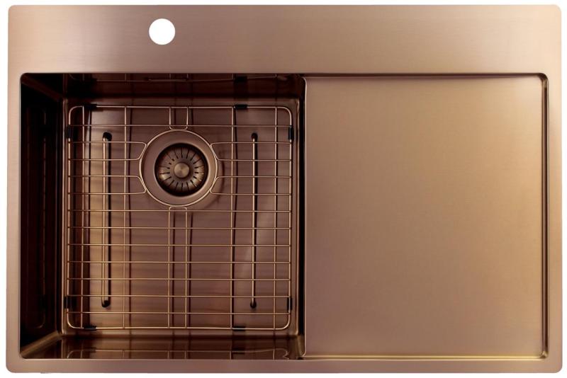 Pure.Sink Exclusivo Réz mosogató, csepegtetővel 78x52 cm Bal oldali csaptelep PEX4078LT-62