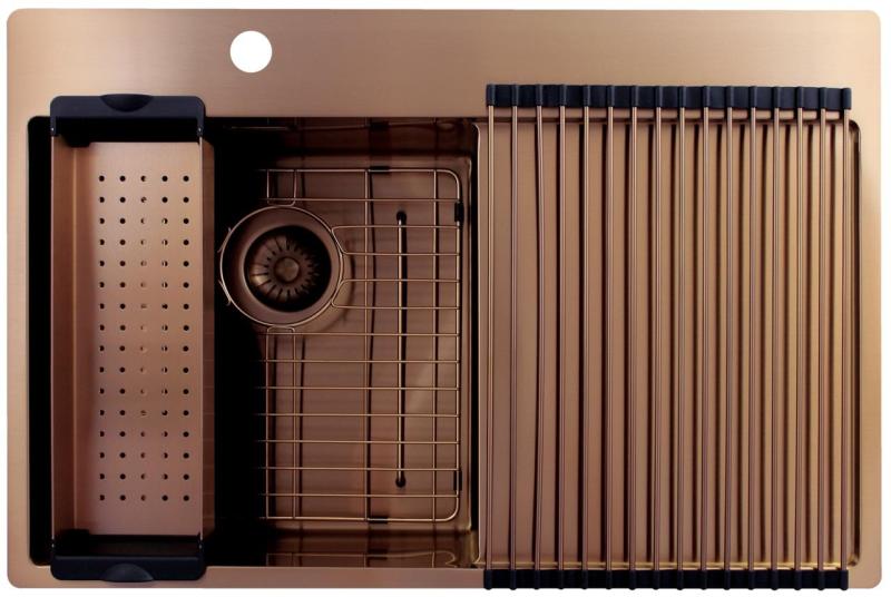 Pure.Sink Exclusivo Réz mosogató, csepegtetővel 78x52 cm Bal oldali csaptelep PEX4078LT-62