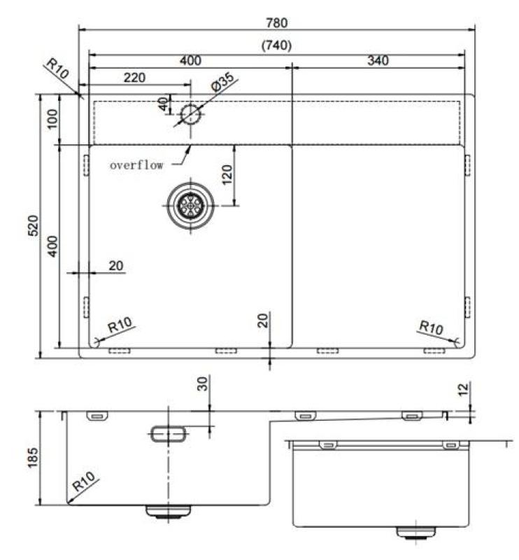 Pure.Sink Exclusivo Réz mosogató, csepegtetővel 78x52 cm Bal oldali csaptelep PEX4078LT-62