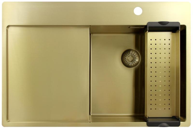 Pure.Sink Exclusivo Arany mosogató lecsepegtetővel 78x52 cm Csap jobb oldalon PEX4078RT-60