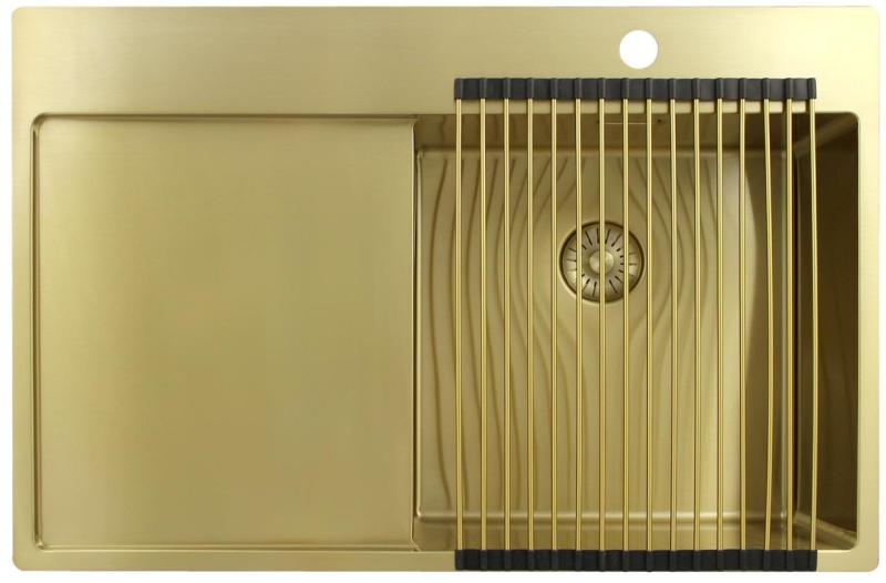 Pure.Sink Exclusivo Arany mosogató lecsepegtetővel 78x52 cm Csap jobb oldalon PEX4078RT-60