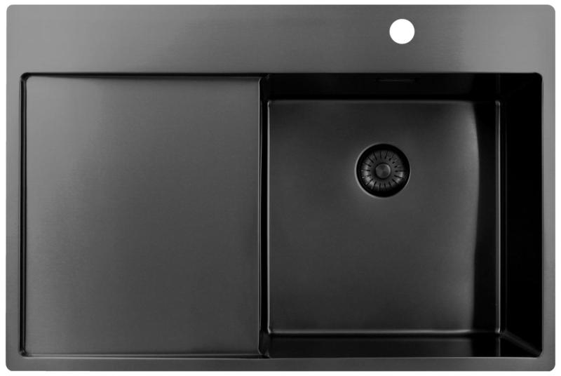 Pure.Sink Exclusivo Gun Metal mosogató csapteleppel, csepegtető résszel 78x52 cm Tapwing jobb PEX4078RT-61