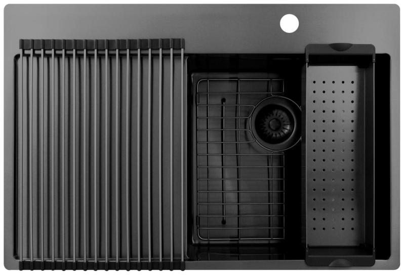 Pure.Sink Exclusivo Gun Metal mosogató csapteleppel, csepegtető résszel 78x52 cm Tapwing jobb PEX4078RT-61