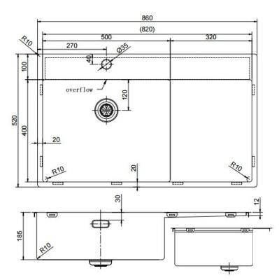 Pure.Sink Exclusivo Arany mosogató csapadékelvezető részével 86x52 cm Bal oldali Tapwing PEX5086LT-60