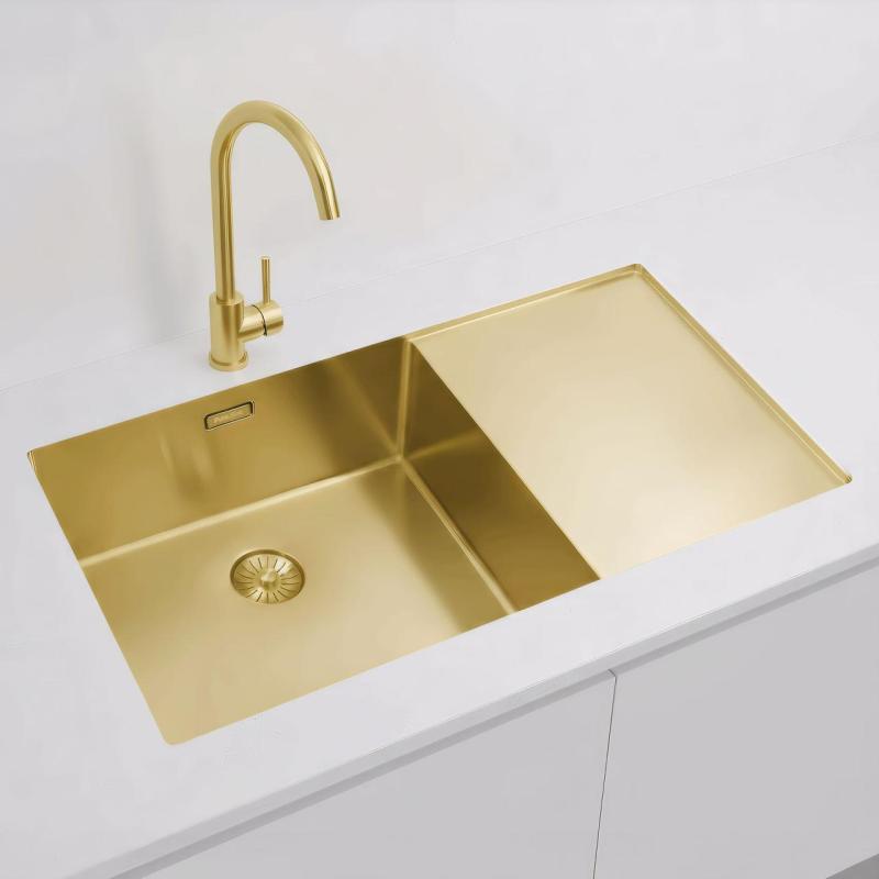 Pure.Sink Exclusivo Arany mosogató lecsepegtetővel 86x52 cm Csap bal oldalon PEX5086LT-60