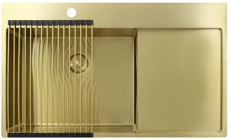 Pure.Sink Exclusivo Arany mosogató lecsepegtetővel 86x52 cm Csap bal oldalon PEX5086LT-60