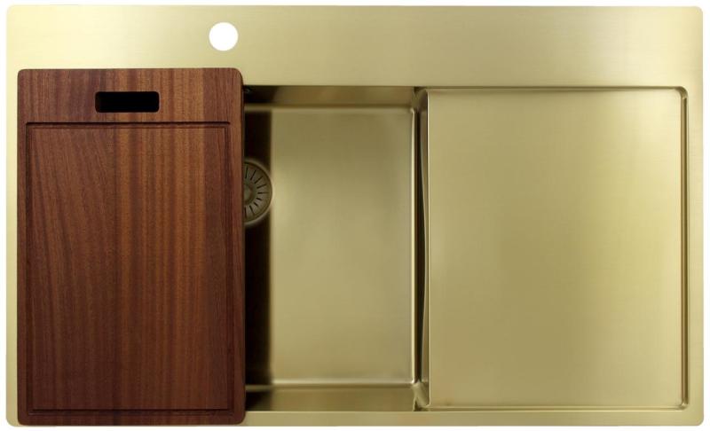 Pure.Sink Exclusivo Arany mosogató lecsepegtetővel 86x52 cm Csap bal oldalon PEX5086LT-60