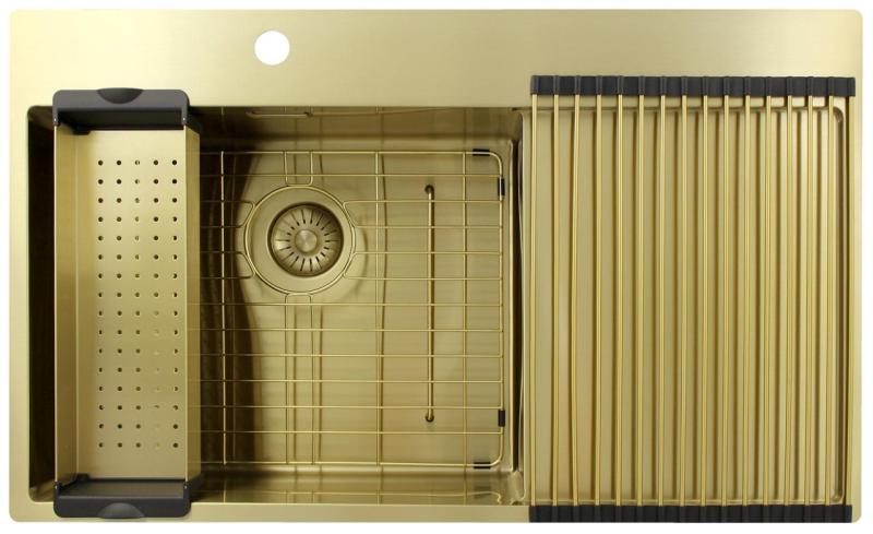 Pure.Sink Exclusivo Arany mosogató lecsepegtetővel 86x52 cm Csap bal oldalon PEX5086LT-60