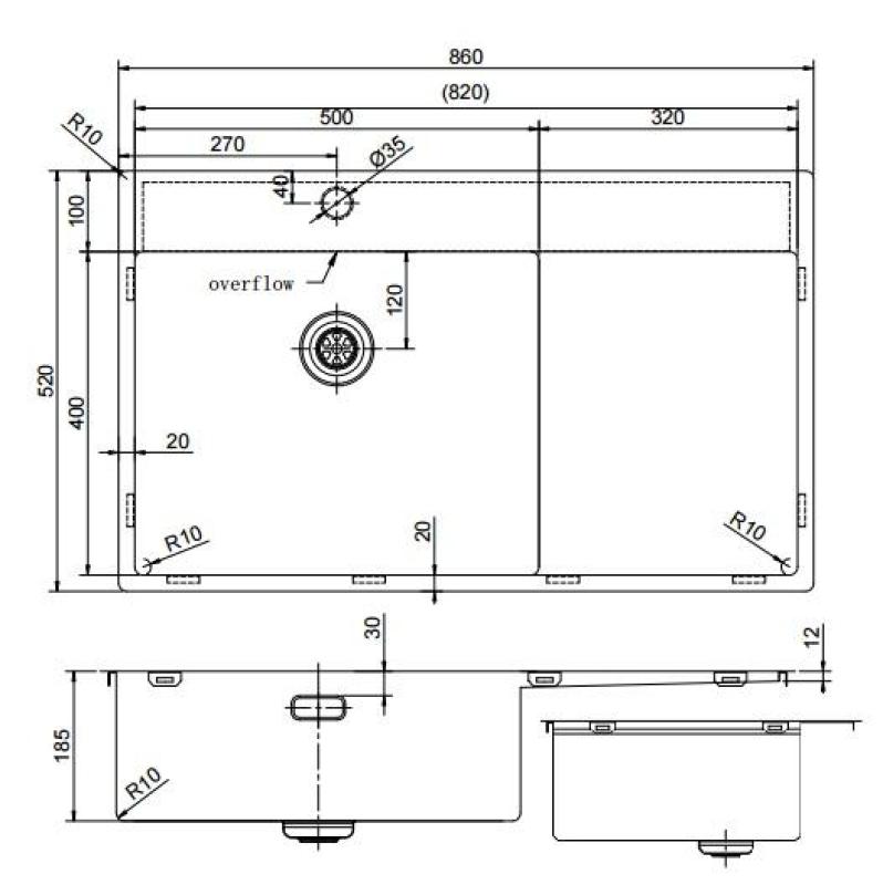 Pure.Sink Exclusivo Arany mosogató lecsepegtetővel 86x52 cm Csap bal oldalon PEX5086LT-60