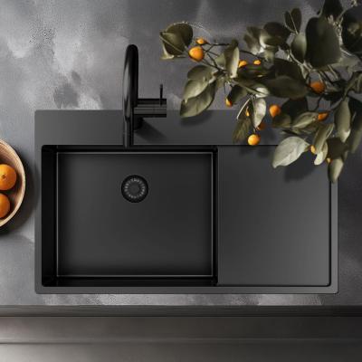 Pure.Sink Exclusivo Gun Metal mosogató csapteleppel és lecsepegtető résszel 86x52 cm Tapwing bal PEX5086LT-61