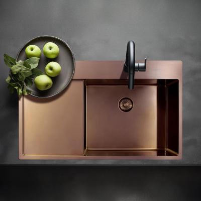 Pure.Sink Exclusivo Réz mosogató csapteleppel és csepegtető résszel 86x52 cm Bal oldali Tapwing PEX5086LT-62