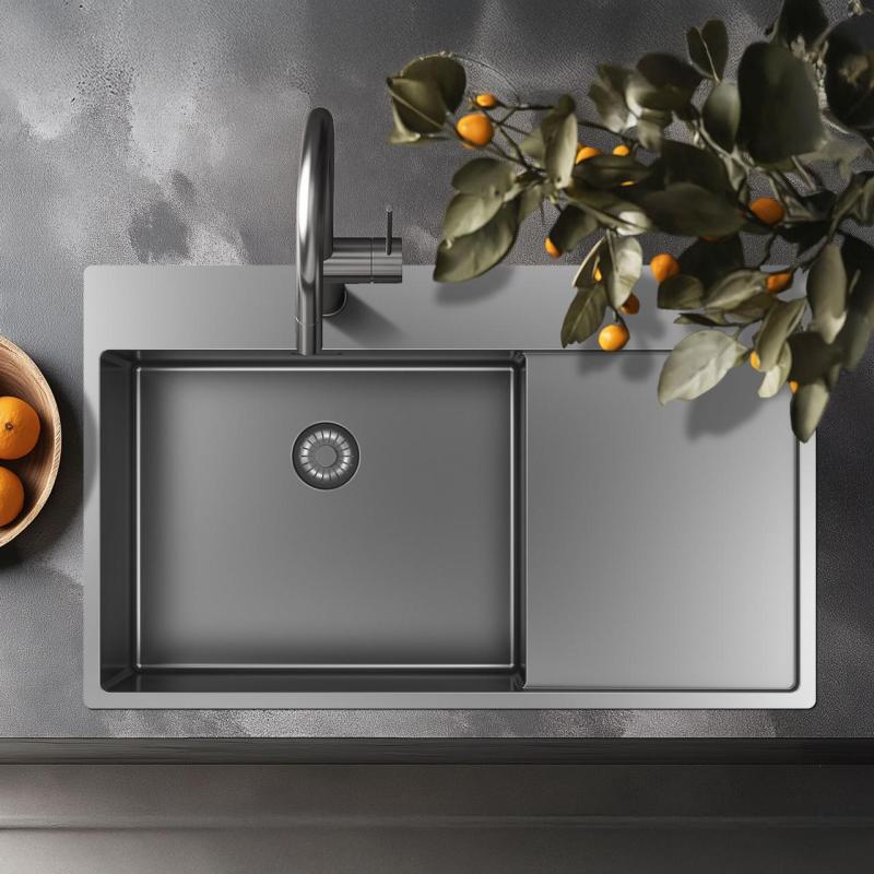 Pure.Sink Exclusivo RVS mosogató csapteleppel és csepegtetővel 86x52 cm Tapwing jobb PEX5086RT-02