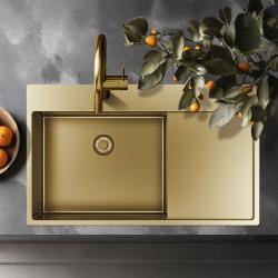 Pure.Sink Exclusivo Arany mosogató csapteleppel és csepegtető részleggel 86x52 cm Tapwing jobboldal PEX5086RT-60