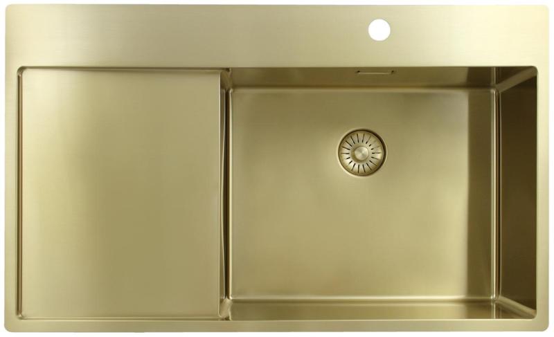 Pure.Sink Exclusivo Arany mosogató csapteleppel és csepegtető részleggel 86x52 cm Tapwing jobboldal PEX5086RT-60