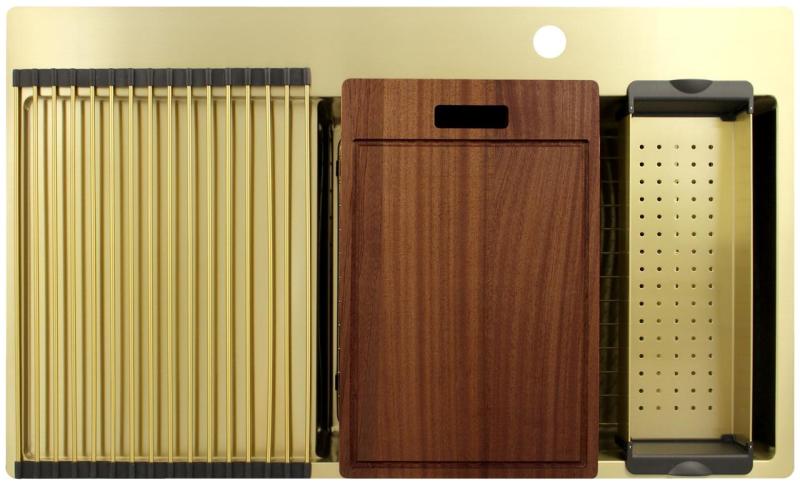 Pure.Sink Exclusivo Arany mosogató csapteleppel és csepegtető részleggel 86x52 cm Tapwing jobboldal PEX5086RT-60