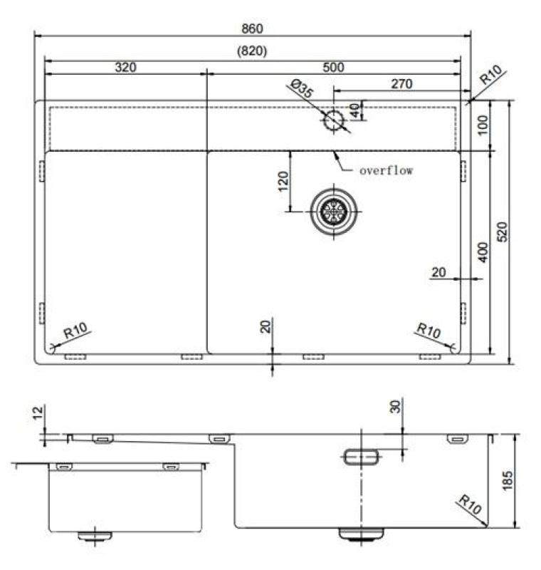 Pure.Sink Exclusivo Arany mosogató csapteleppel és csepegtető részleggel 86x52 cm Tapwing jobboldal PEX5086RT-60