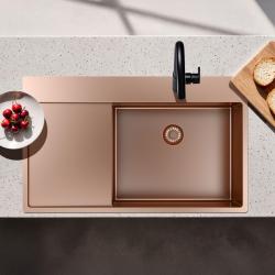 Pure.Sink Exclusivo Réz mosogató csapteleppel és csepegtető résszel 86x52 cm Jobboldali csaptelep PEX5086RT-62