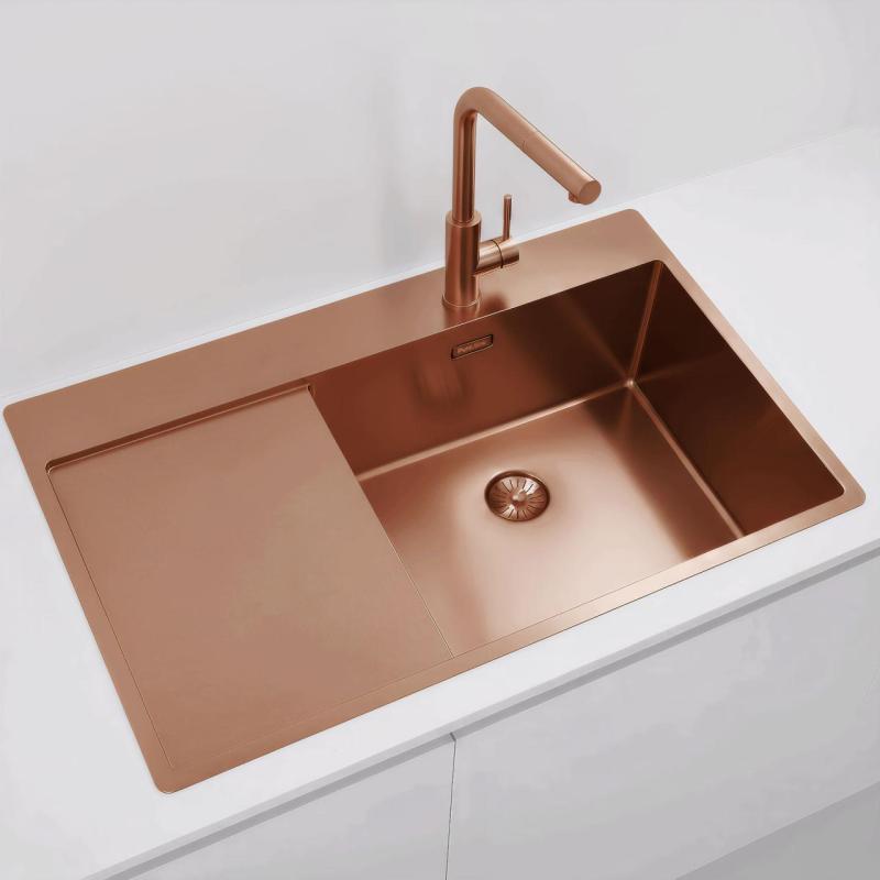 Pure.Sink Exclusivo Réz mosogató csapteleppel és csepegtető résszel 86x52 cm Jobboldali csaptelep PEX5086RT-62
