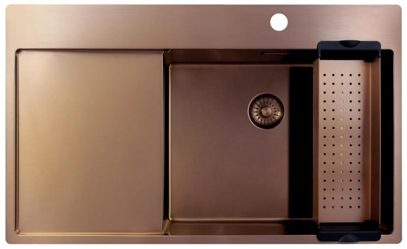 Pure.Sink Exclusivo Réz mosogató csapteleppel és csepegtető résszel 86x52 cm Jobboldali csaptelep PEX5086RT-62