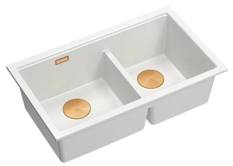 Quadri Newport II Dupla Fehér Gránit Felületi Mosogató 76x45 cm Réz dugóval 1208971358